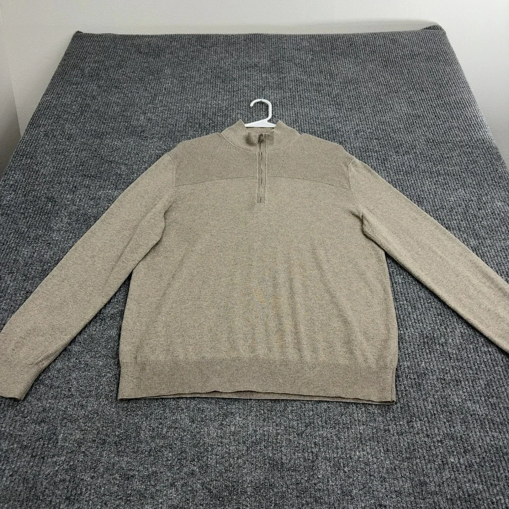 Banana Republic Sweater Mens‎ L Tan Cotton Silk Cashmere Quarter Zip Mock Neck